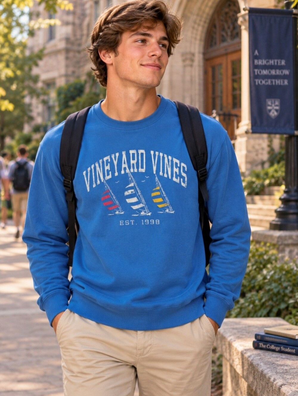 Vineyard Vines Sweatshirt Men's Size Medium Blue Sailboats Crewneck Nautical